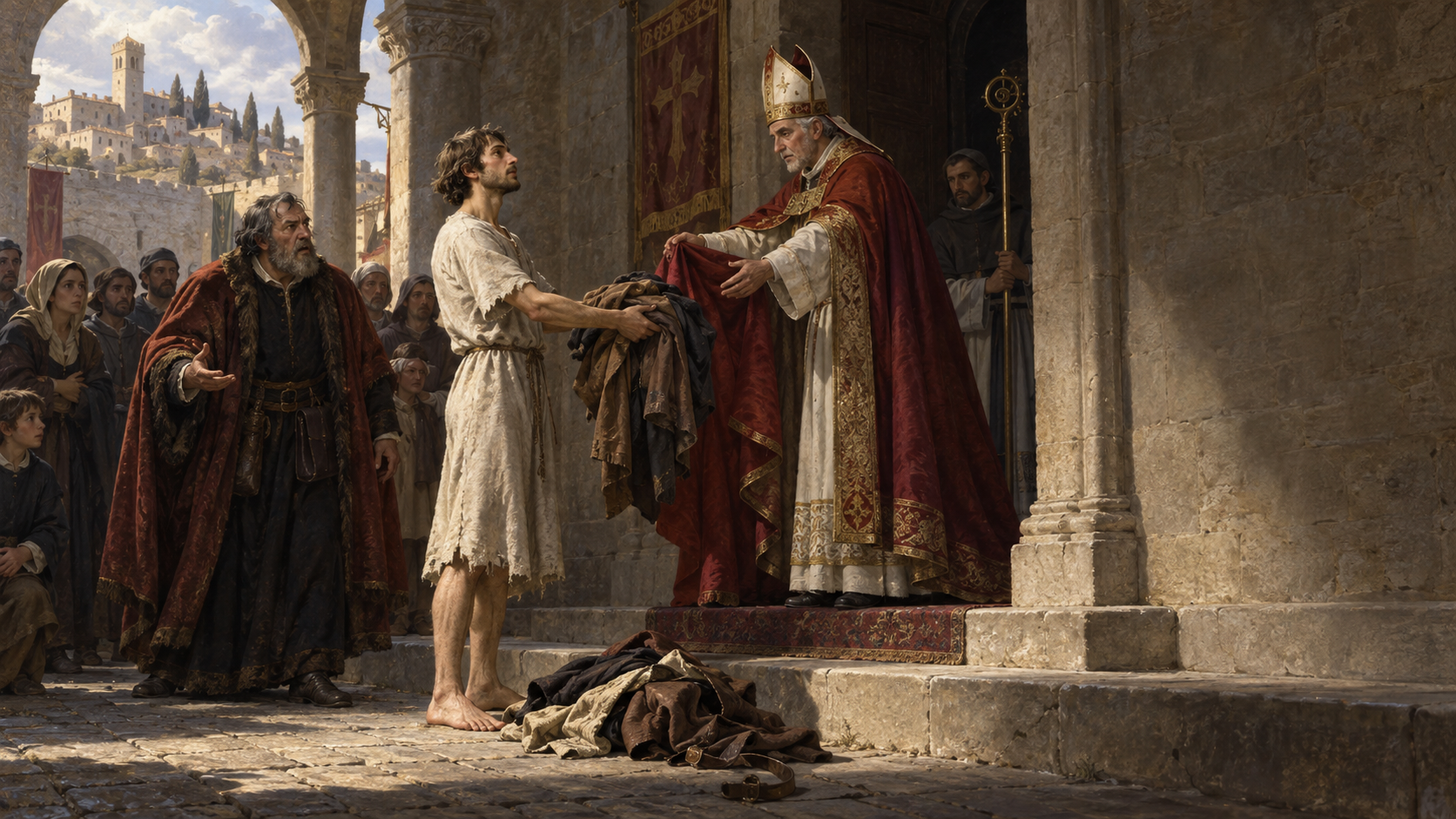 Francisco renuncia a sus bienes ante el obispo y su padre